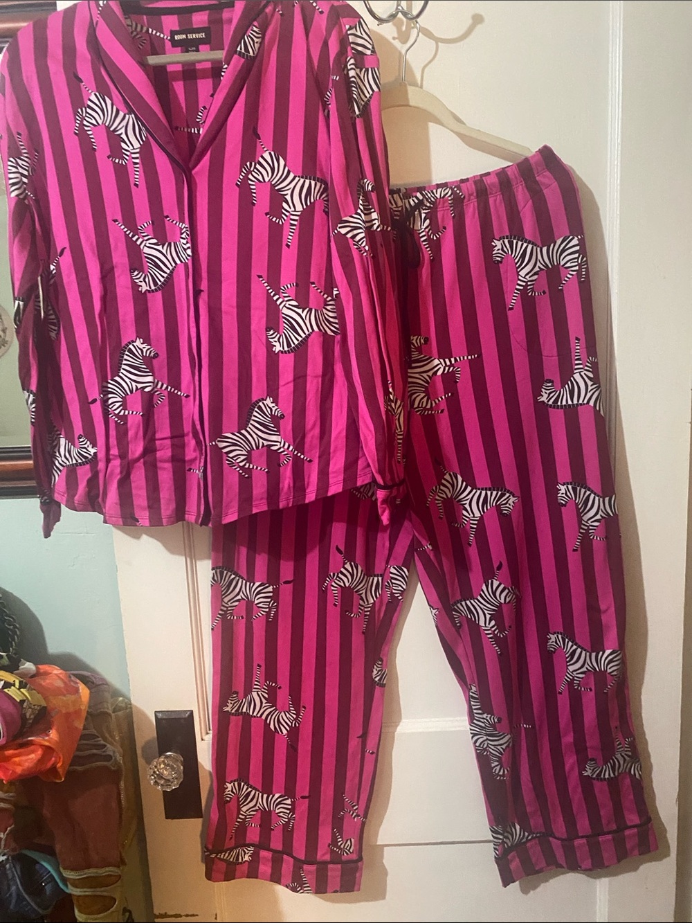Zebra-Print Long Sleeve Pajama Set in Hot Pink